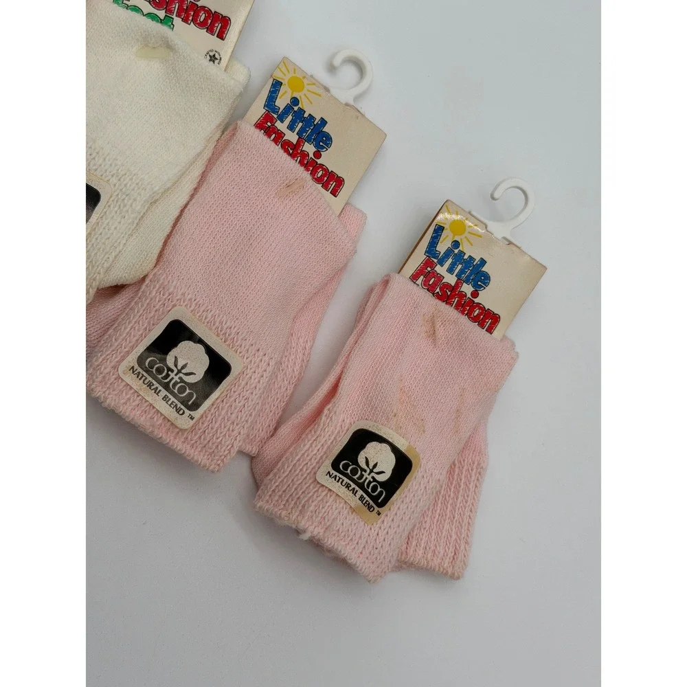 Vintage Little Fashion Kids Socks 4 Pairs Pink Cream Cotton Blend New 1118A